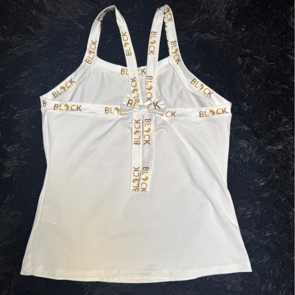 White graphic tank top.